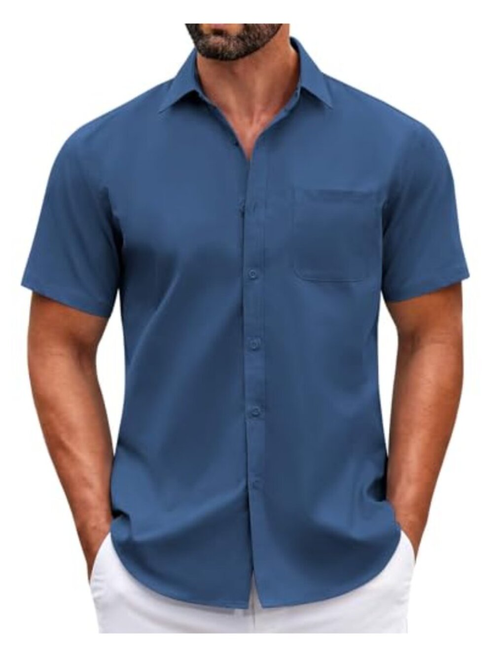 Mens Short Sleeve Casual Button Down Shirt with Pocket Summer